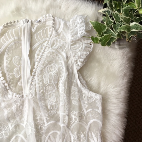 White Lace Flutter Sleeve Bodysuit Boho - Picture 6 of 8